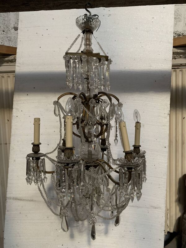 Lustre ''Fontaine '' de style Louis XV en bronze et pampilles XX siècle