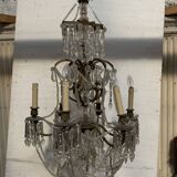 Lustre "Fontaine " de style Louis XV en bronze et pampilles XX siècle
