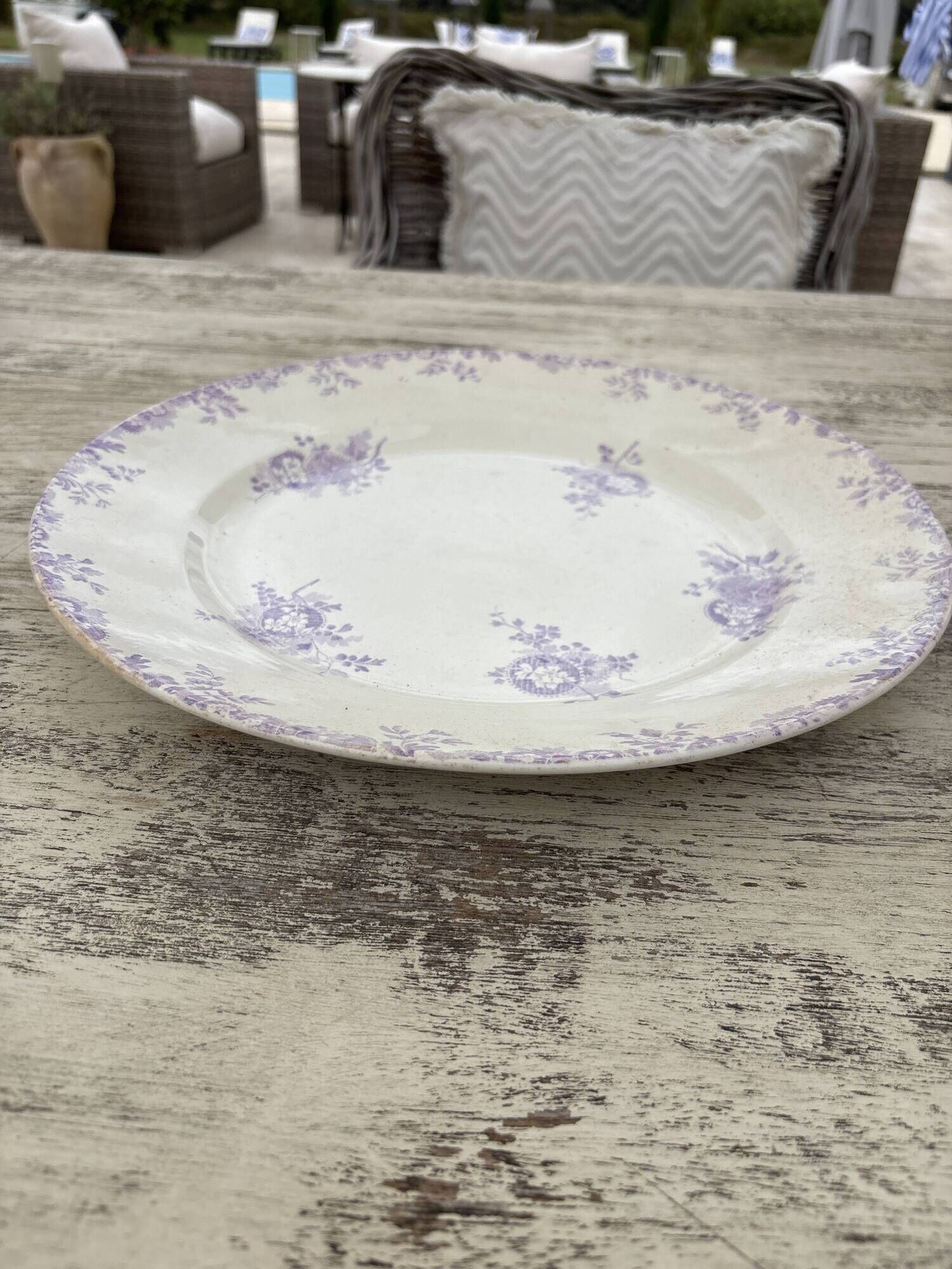 Antique Longwy Hanoï Serving Platter • Lavender Transferware, c.1890–1900 (