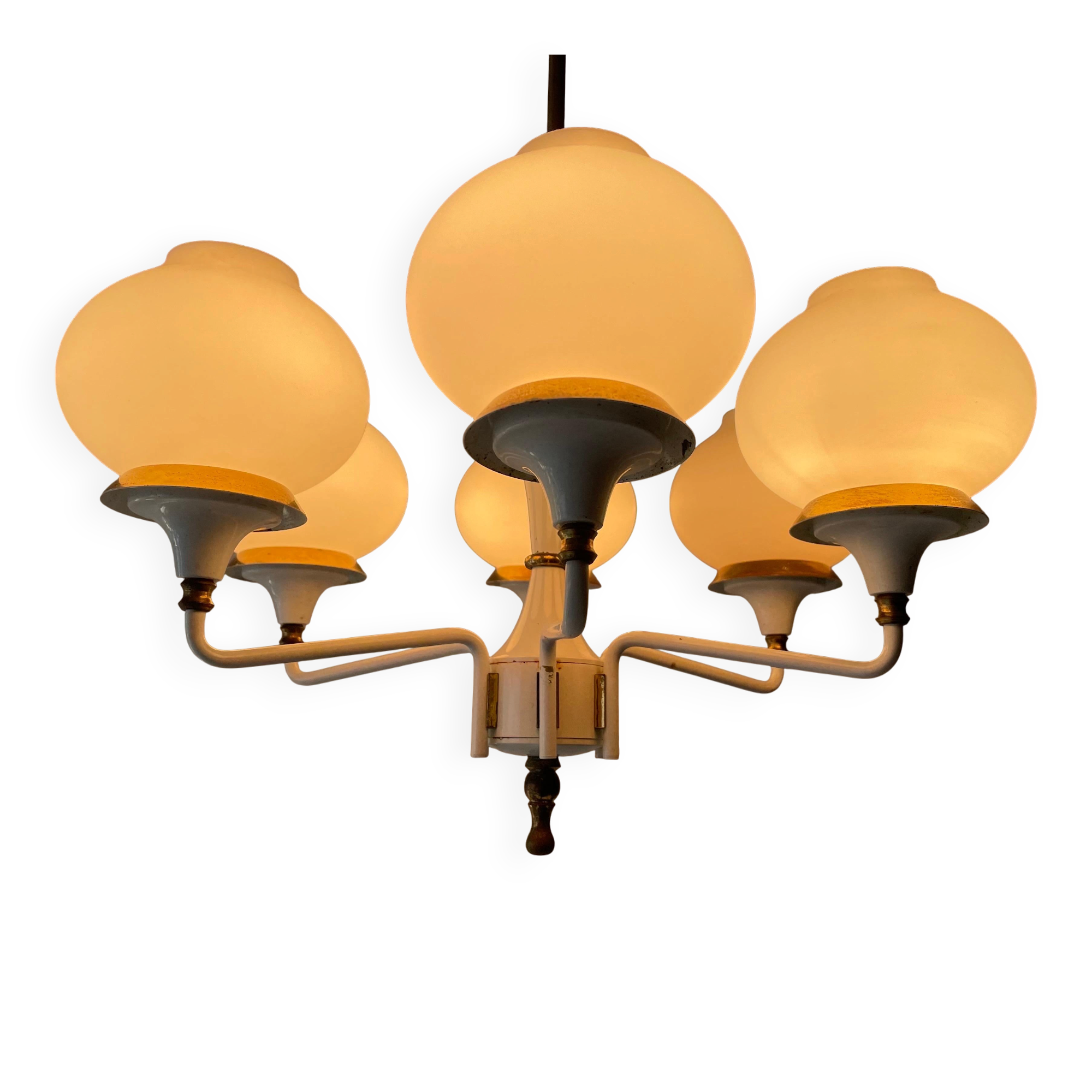 6 suspended glass lamps in white brass by Hans-Agne Jakobsson, 1960s, Sweden