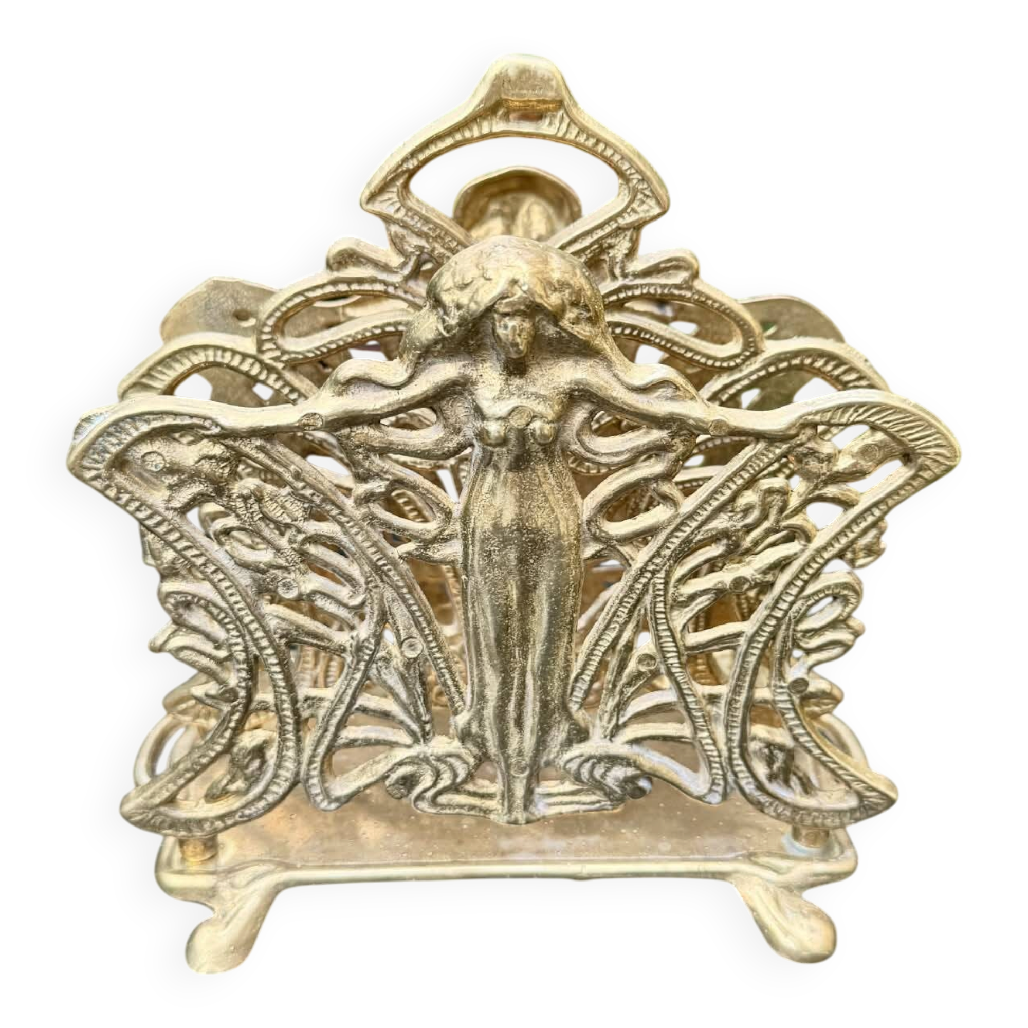Porte-revues en laiton massif Art Nouveau