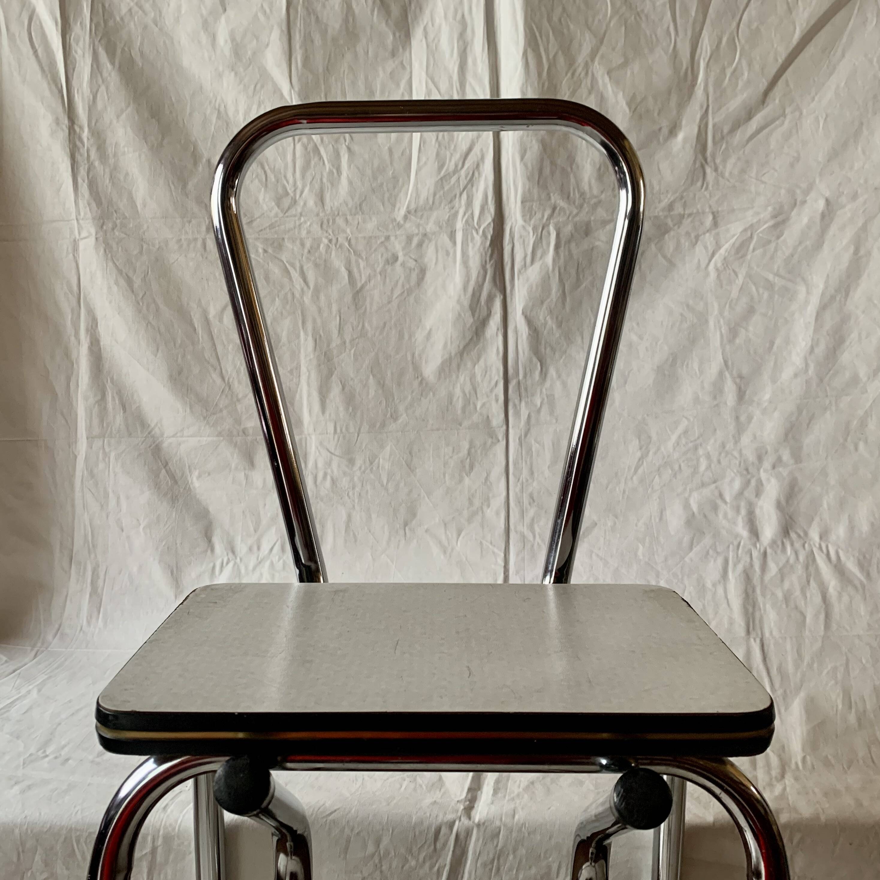Vintage stepladder in Formica, wood and chromed metal