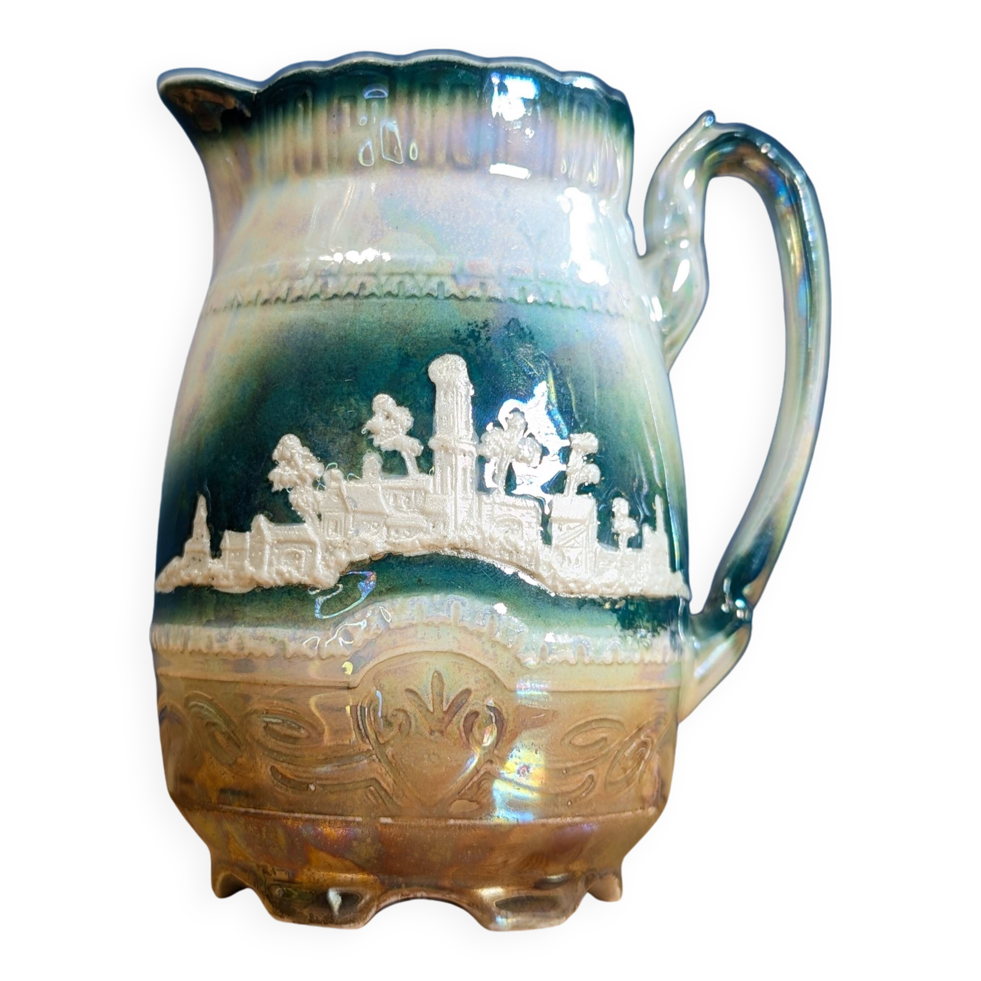 Antique Pitcher Jug Altehburg Saxony German Earthenware Numbered 1206E Village