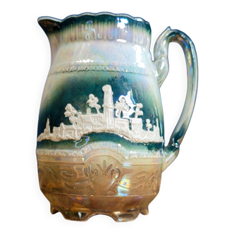 Antique Pitcher Jug Altehburg Saxony German Earthenware Numbered 1206E Village