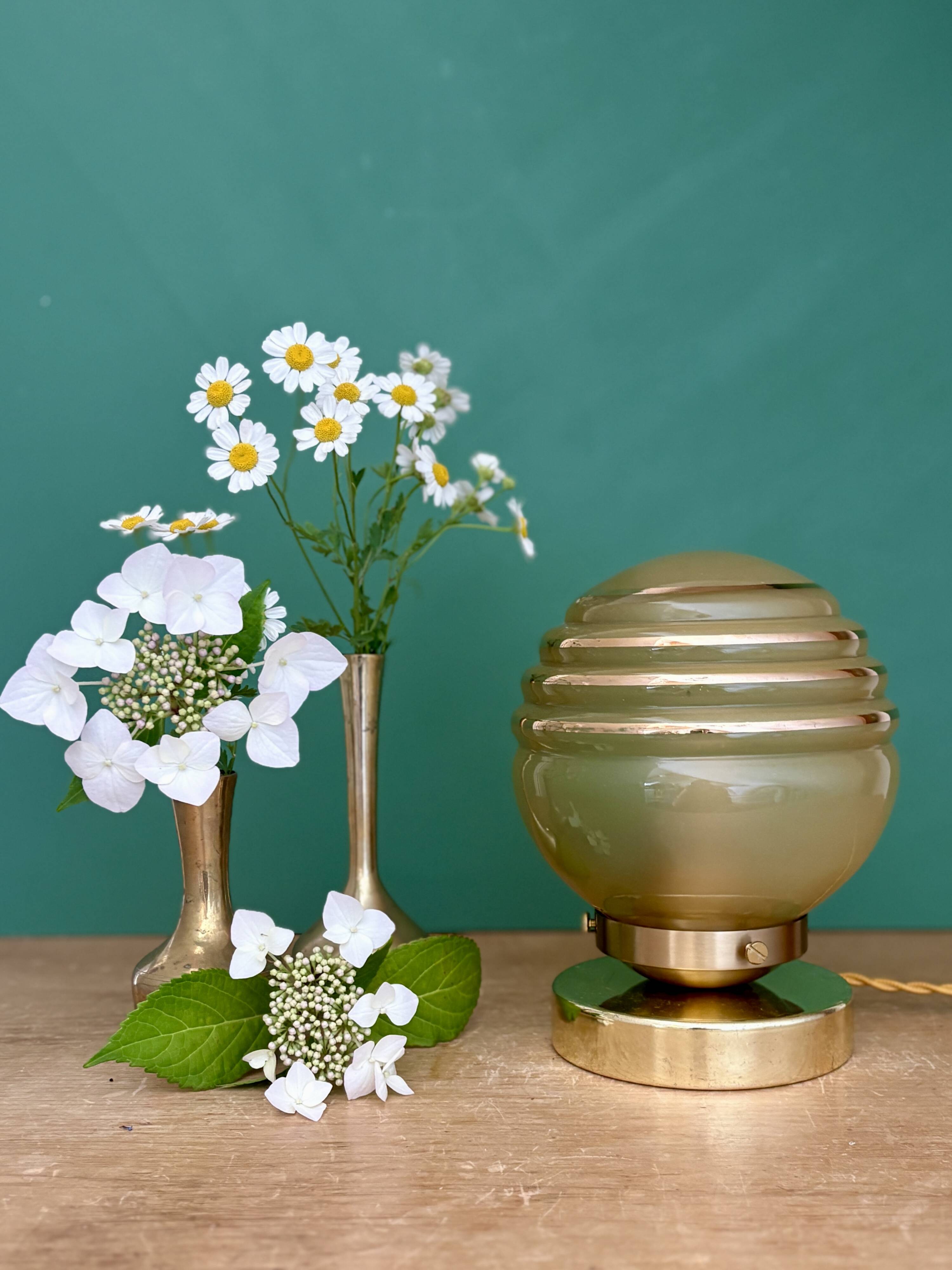 Vintage yellow and gold glass globe table lamp