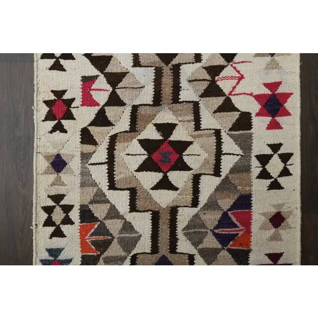1970s Vintage Turkish Hand-Knotted Wool Cotton Beige Runner Rug 91x350