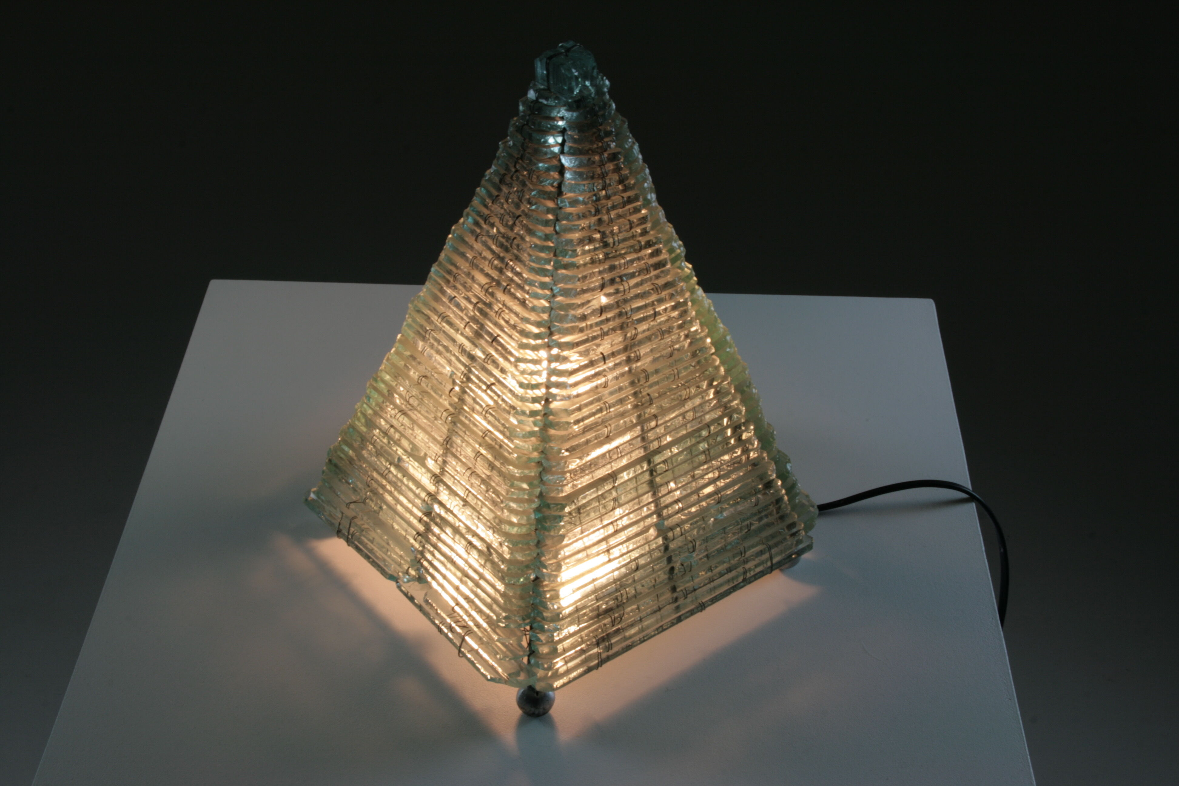 Pyramid lamp in glass and metal, 1970s