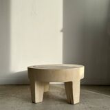 Coffee table, quadripod coffee table in solid monoxyl wood, white color D: 62.5cm