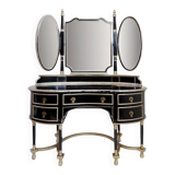 Napoleon III style dressing table in black lacquered wood and 3 mirrors