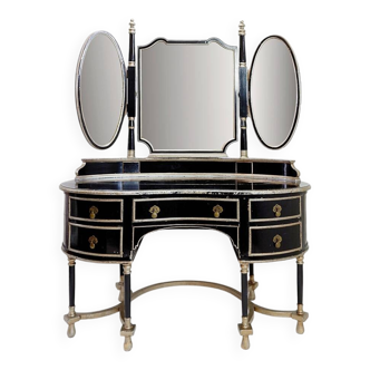 Napoleon III style dressing table in black lacquered wood and 3 mirrors