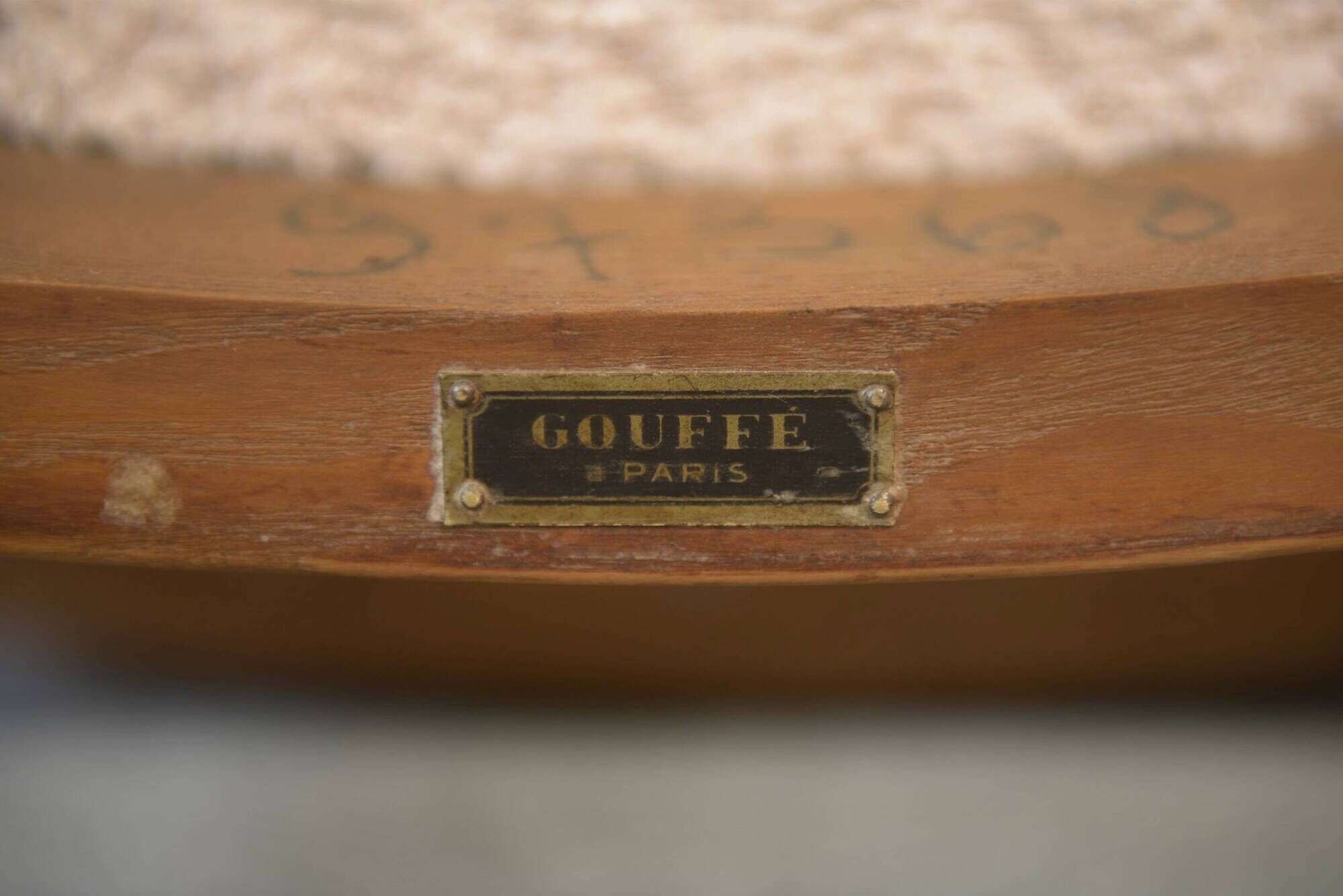 Art Deco modernist armchair in ash and cream boucle by Pierre Gouffé 1940s