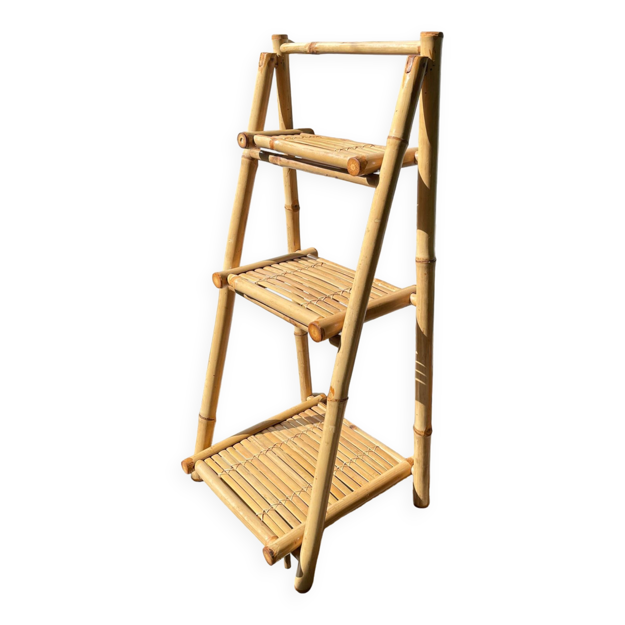 Vintage folding bamboo shelf 1950