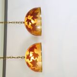 Italian design hanging lamps resin and leaves, 1970s 1980s