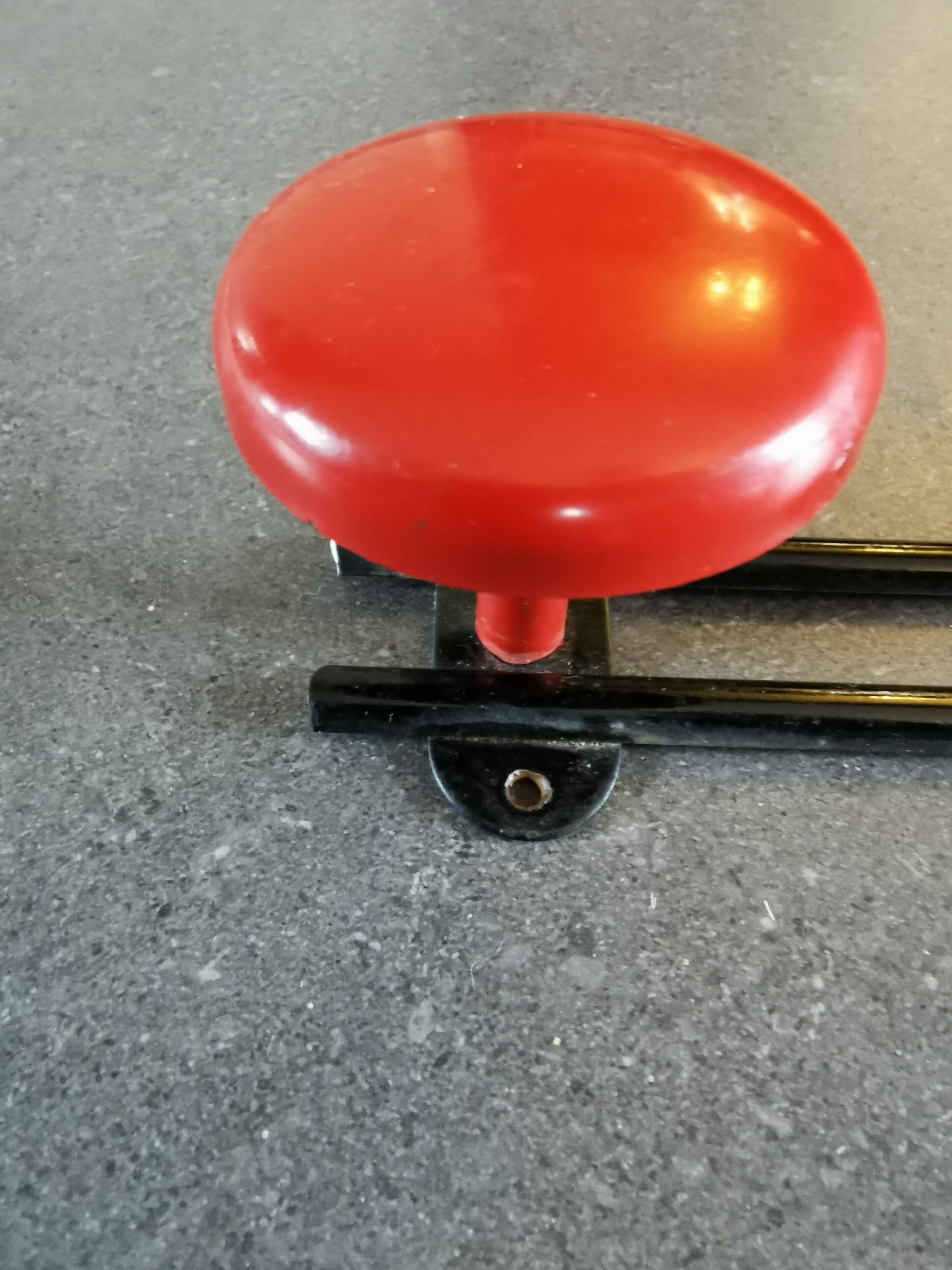 Vintage metal coat rack 3 red and black pathers