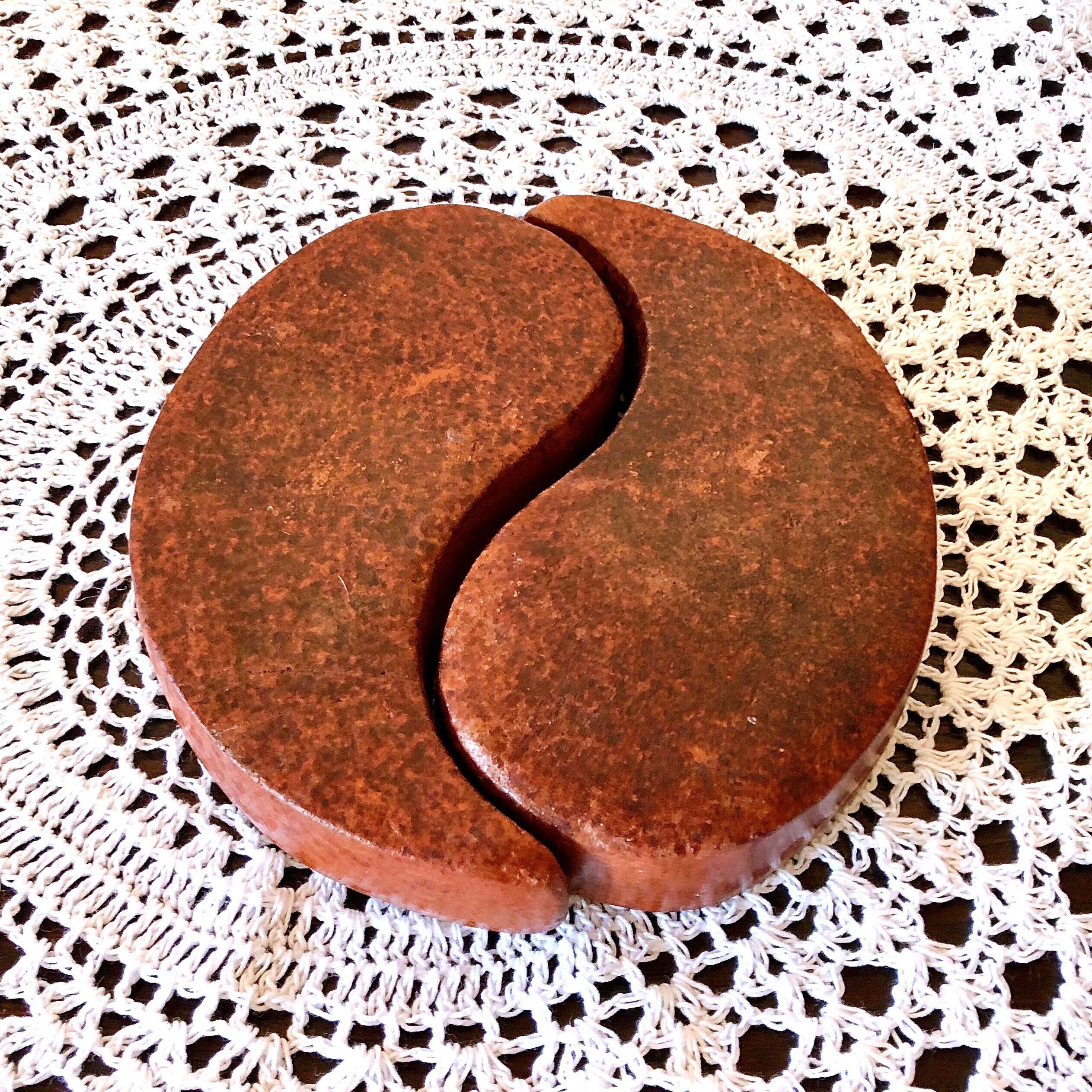 Double tealight candle holder YIN -YANG terracotta handmade decor Indonesia