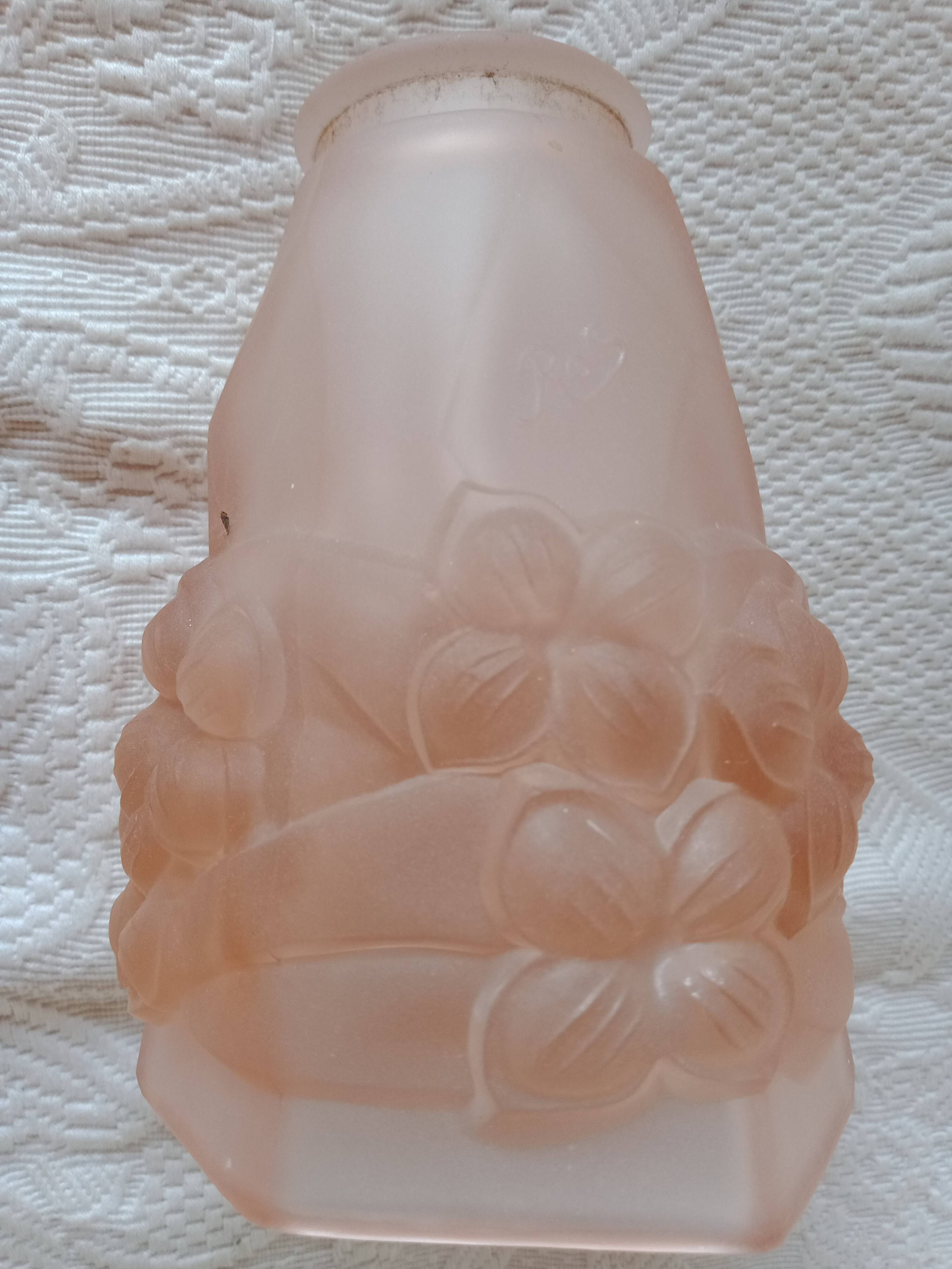 Signed ros - pink glass tulip with octagonal bell flowers - thick molded glass