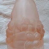 Signed ros - pink glass tulip with octagonal bell flowers - thick molded glass
