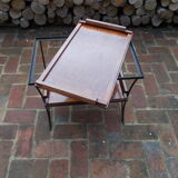 Serving table in wrought iron and solid mahogany bramble