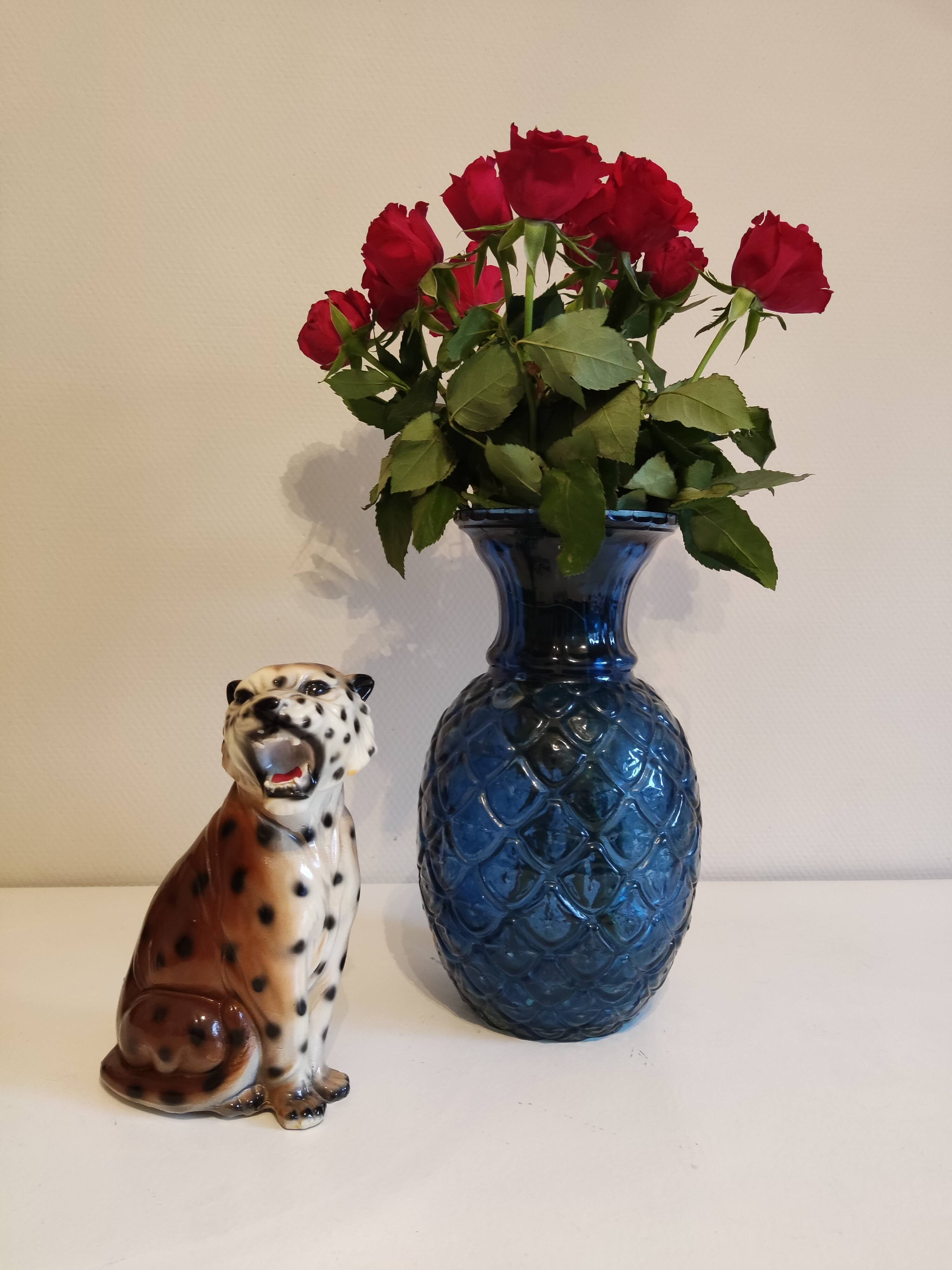 Blue glass pineapple vase