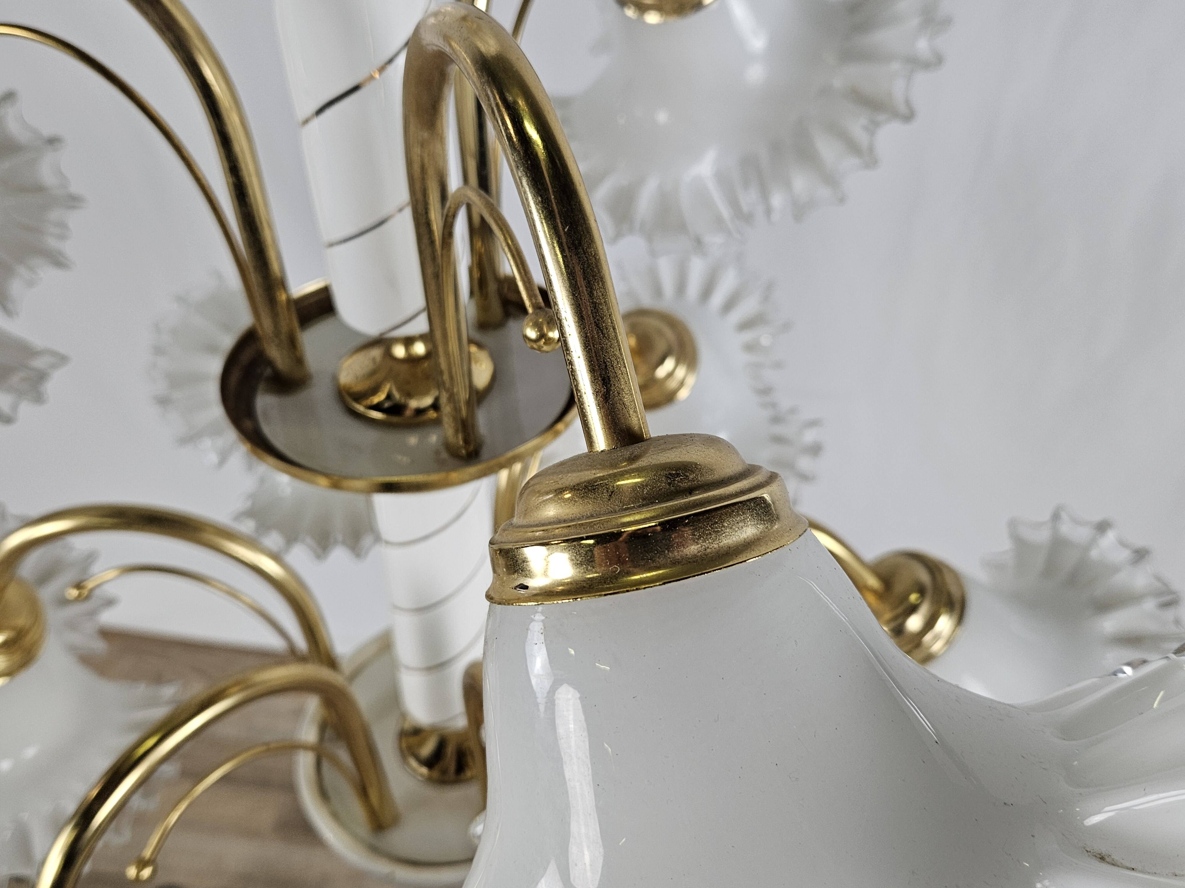 Lustre en céramique, laiton et verre de Murano des années 1970