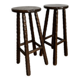Duo de tabourets hauts ciselés brutalistes