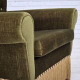 1970s, Danish lounge chair, low, furniture velour, ash wood legs.