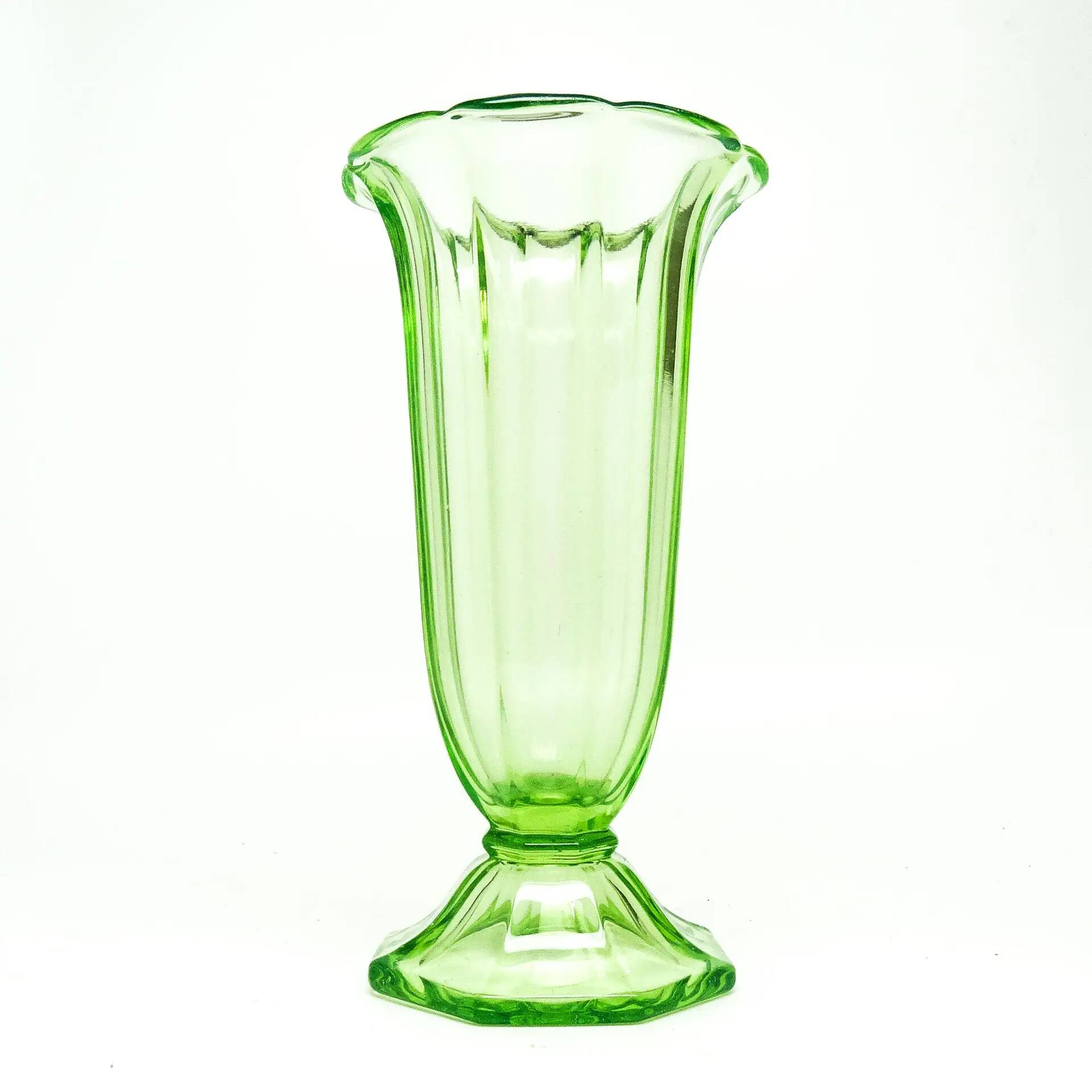 Art Deco vase, pressed uranium glass, Huta Zawiercie, Poland, 1930s