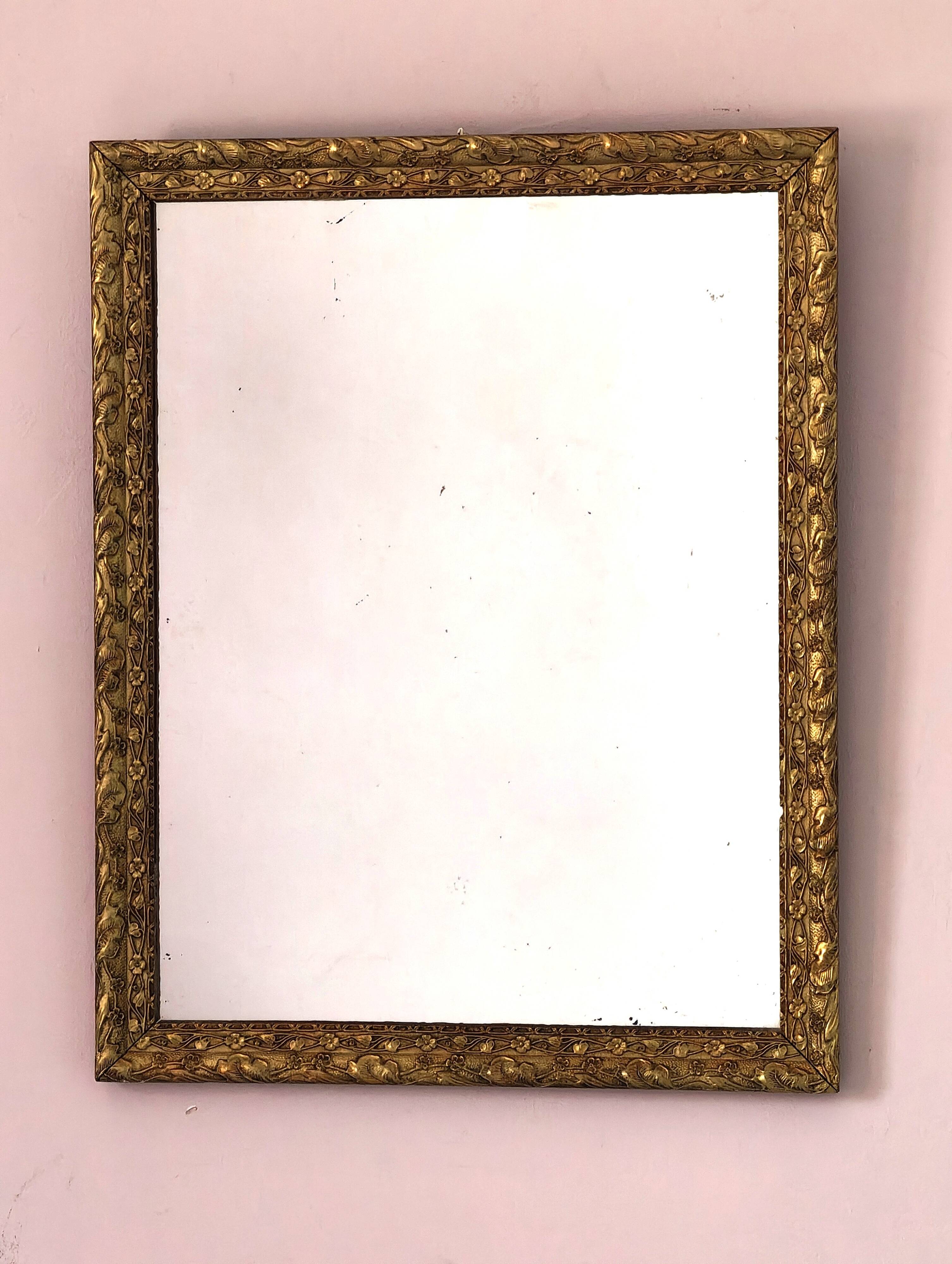 Miroir rectangulaire Art déco, cadre doré et travaillé