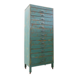 Industrial workshop furniture in pine with 12 drawers, circa 1940.