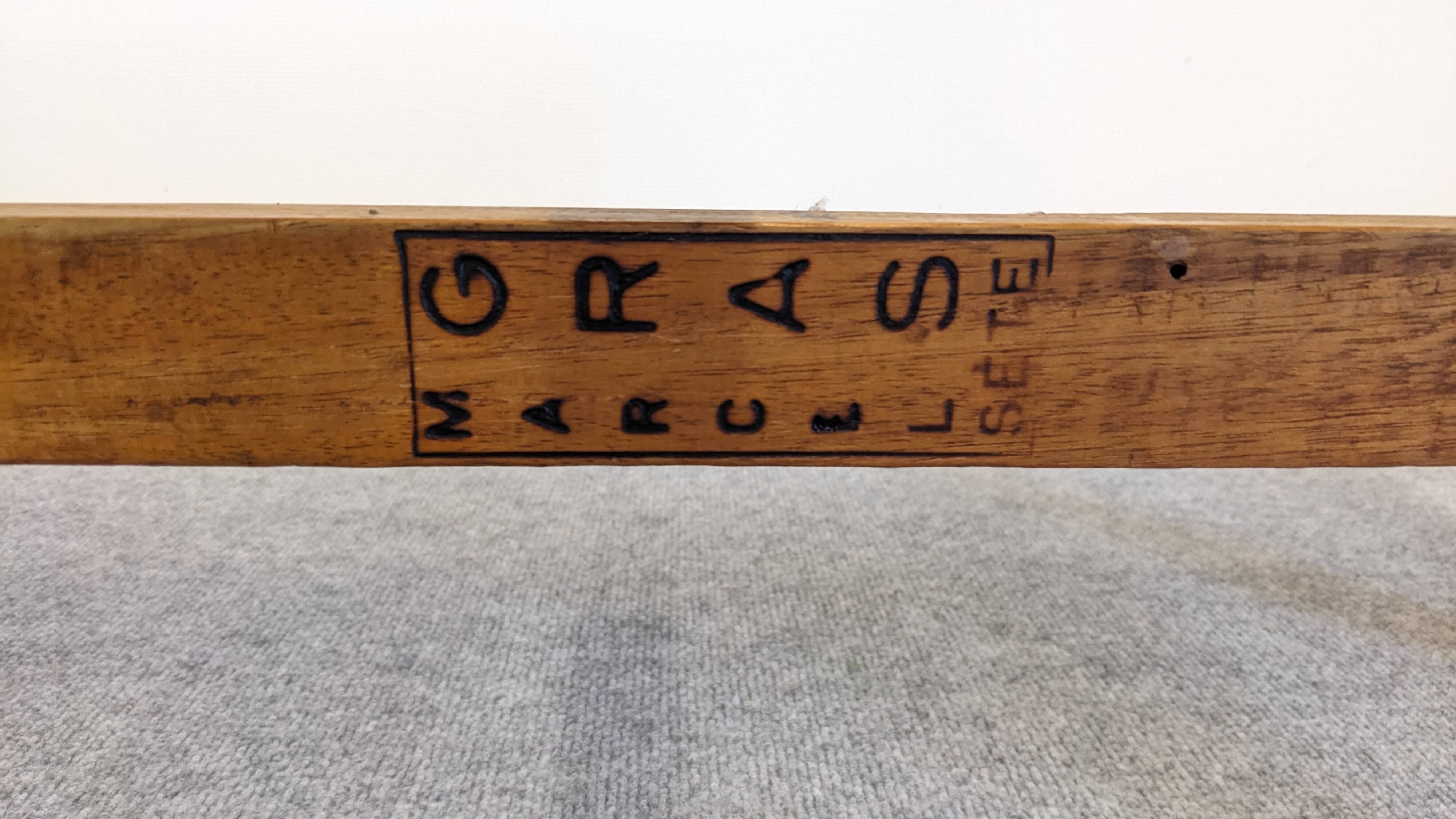 Wooden slatted display bench or support, France circa 1960.