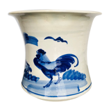 Ancien cache pot en céramique blanc bleu
