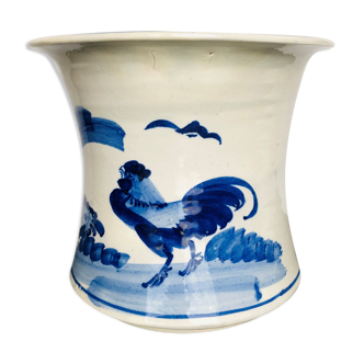 Old white blue ceramic pot cover