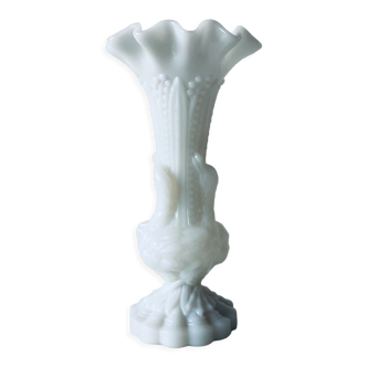 Vase opaline blanc décor oies