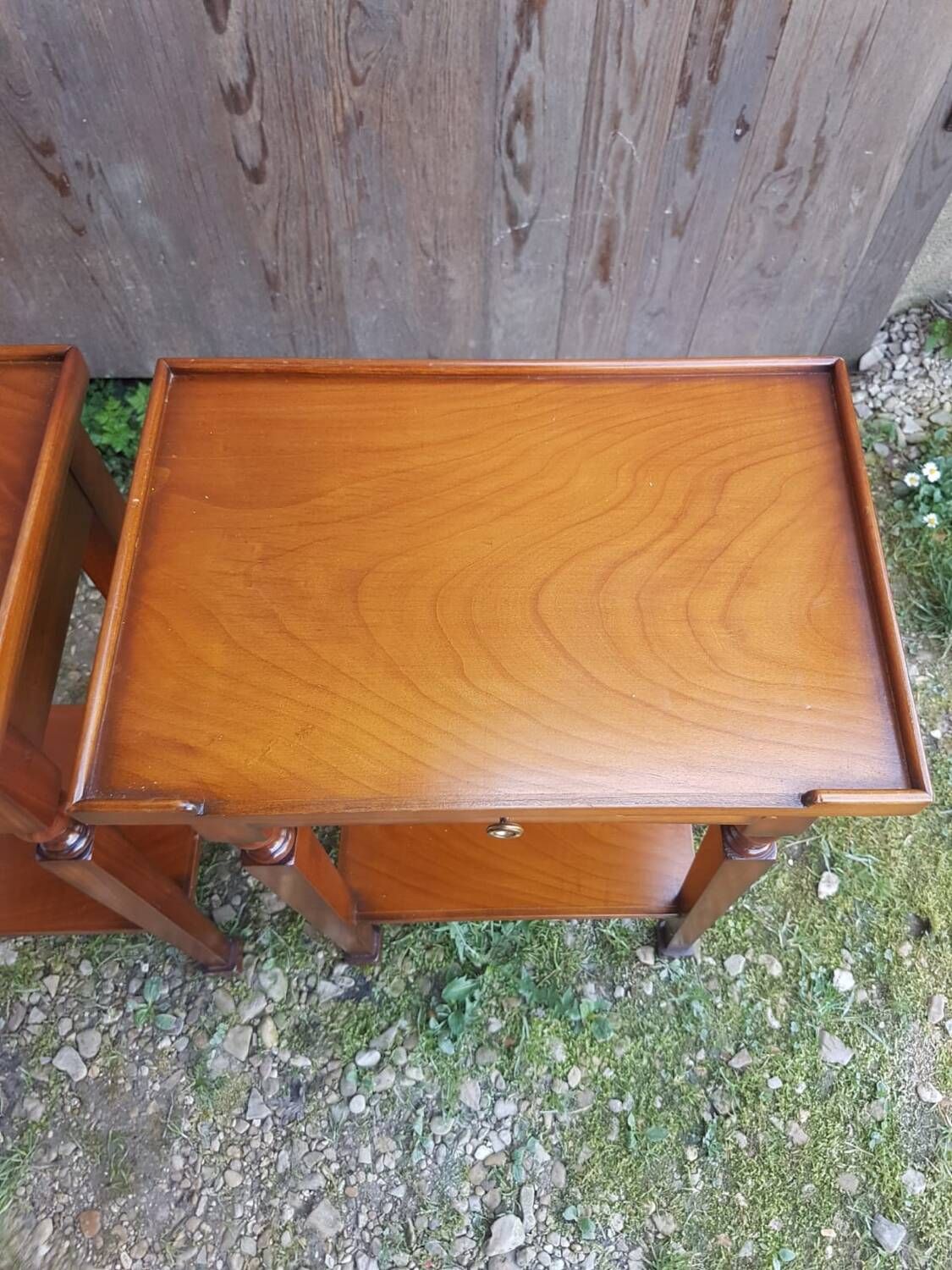 Pair of bedside nightstands with vintage wooden drawer