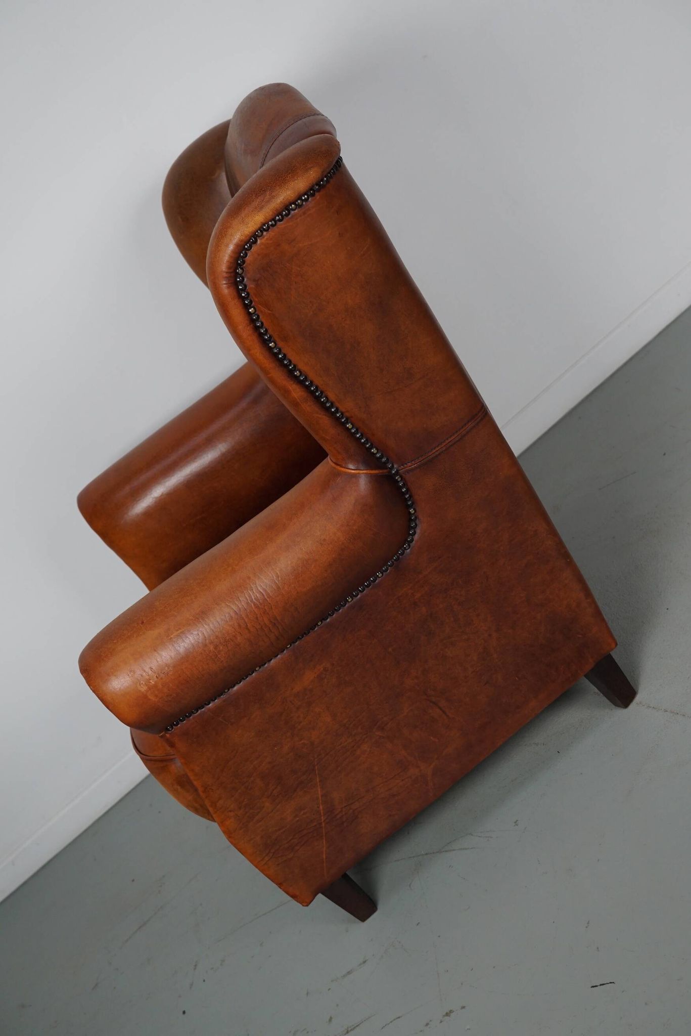 Fauteuil club vintage en cuir couleur cognac hollandais