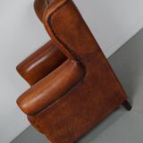 Fauteuil club vintage en cuir couleur cognac hollandais