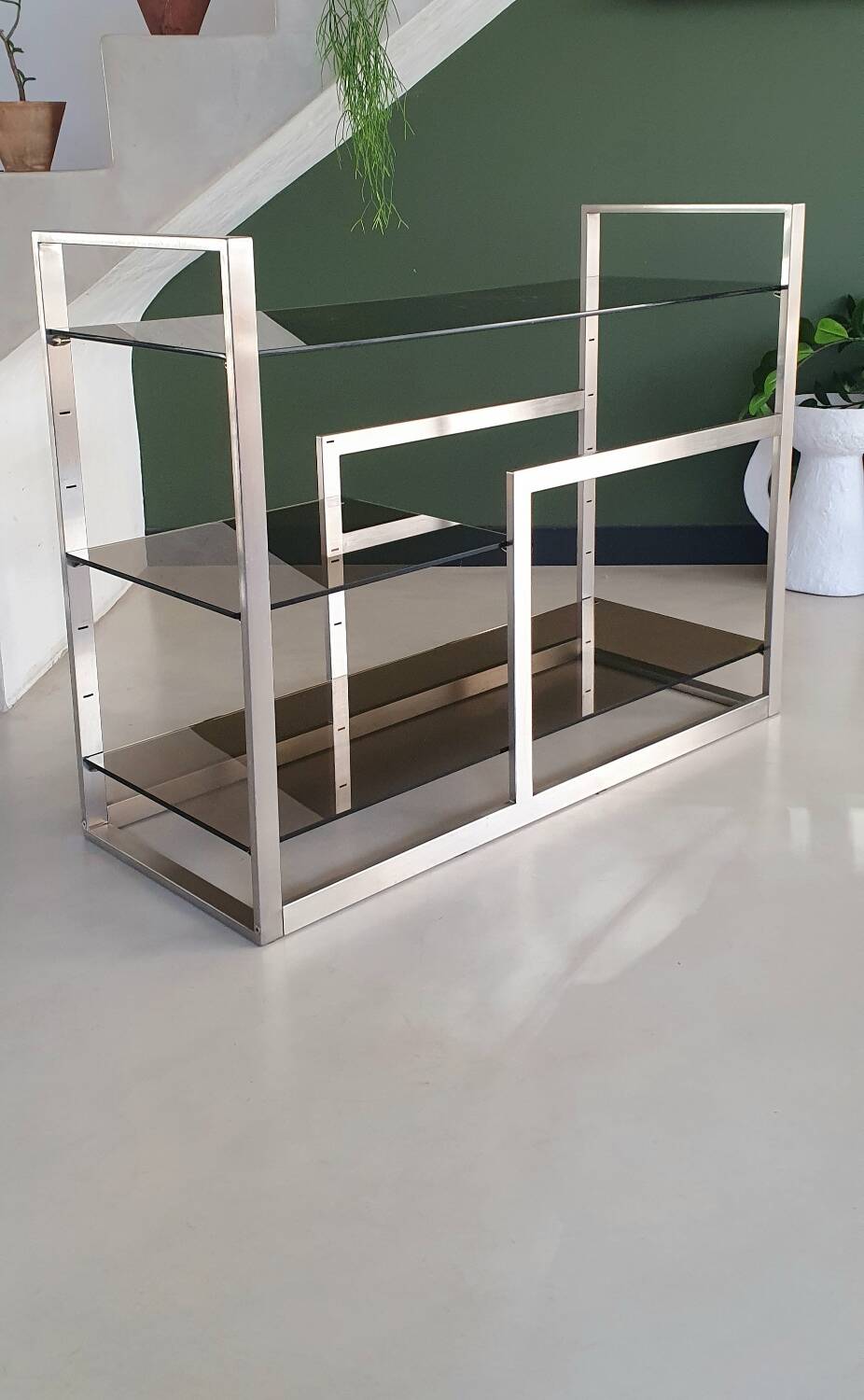 Metal and smoked glass console 1970