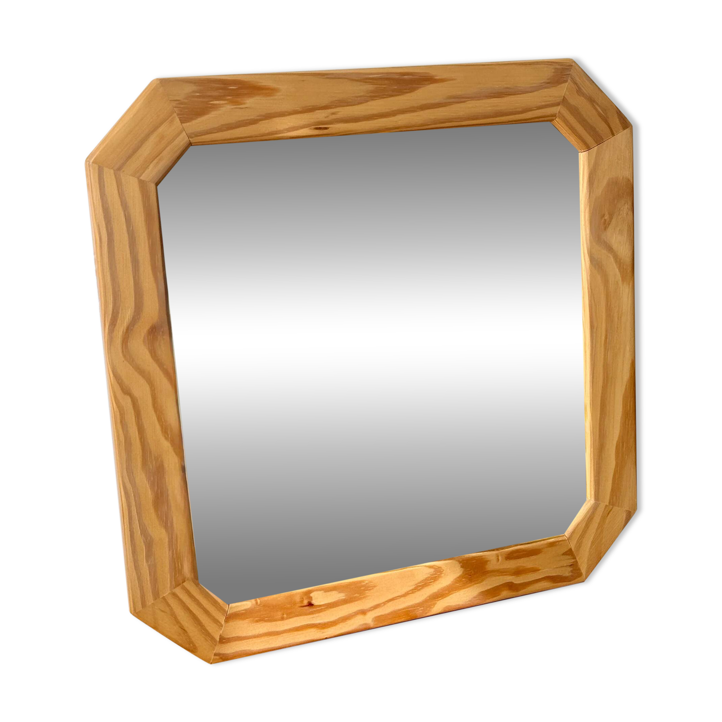 Miroir octogonal en bois clair et nervuré