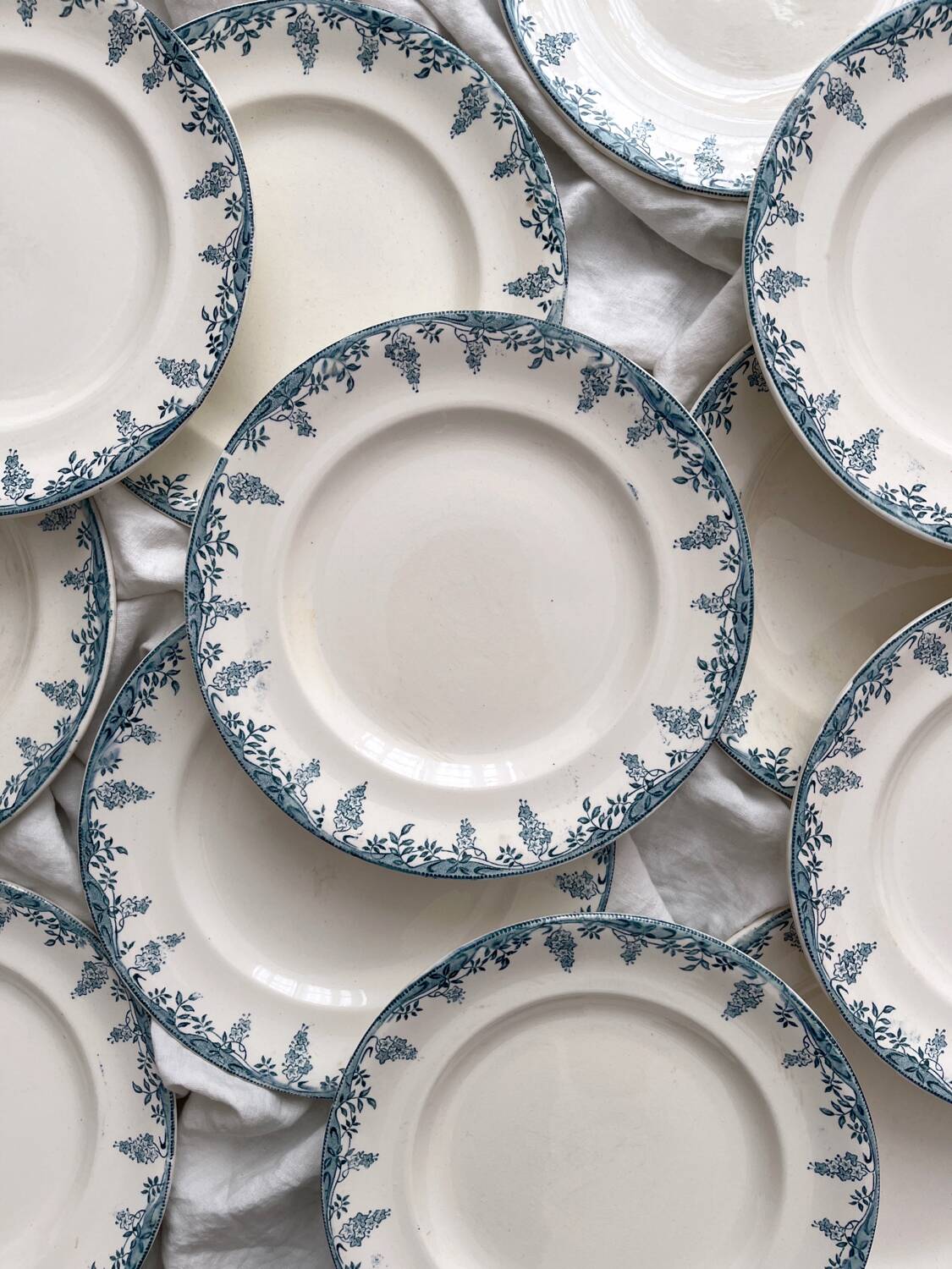 12 ironstone dinner plates “Florence” Longwy