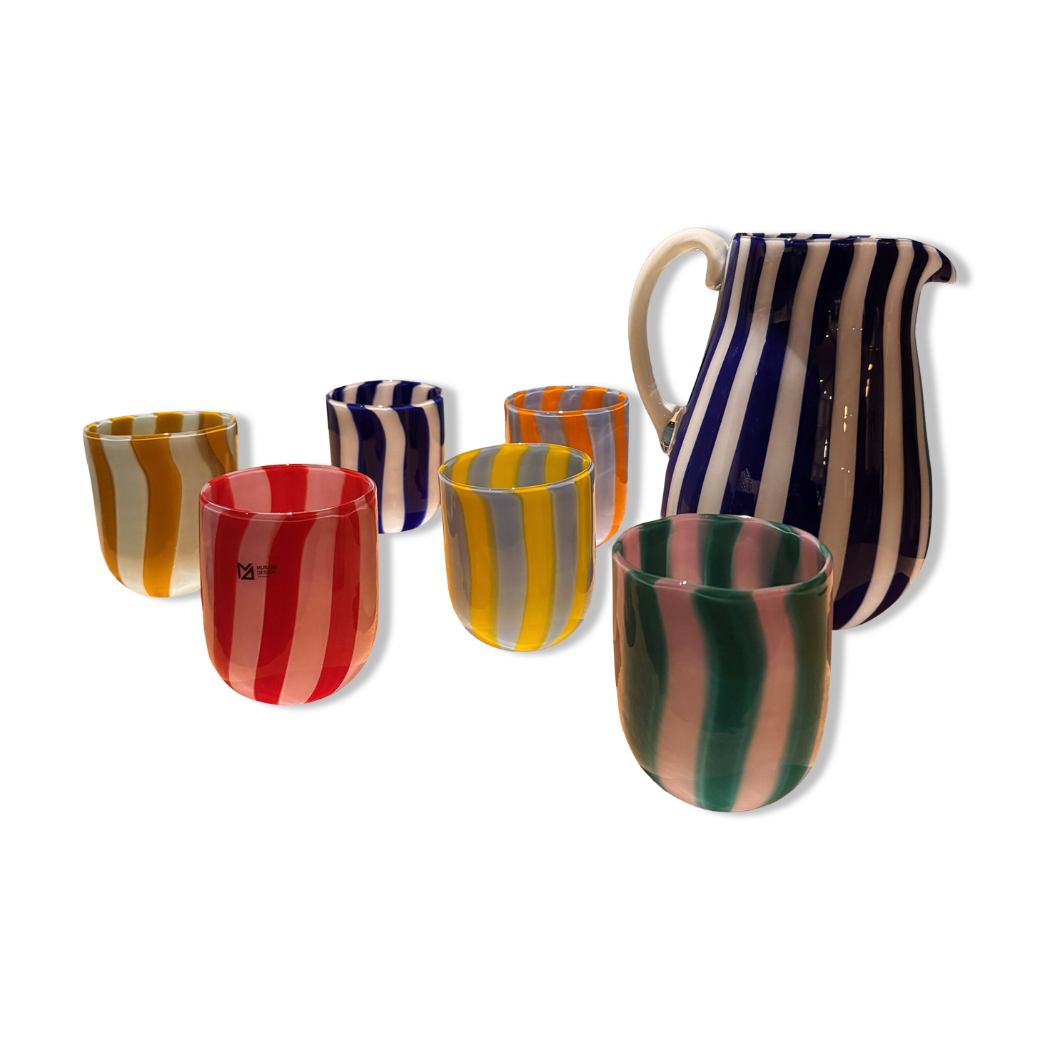 6 glasses and a Murano carafe