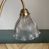 Holophane tulip brass swan neck wall lamp with porcelain rosette