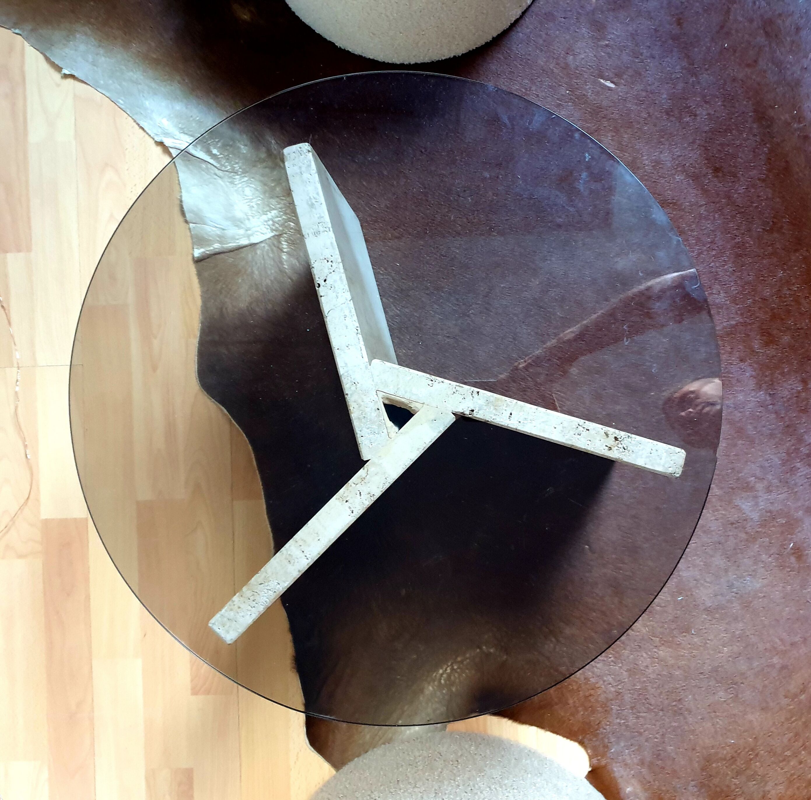 Table basse marbre travertin verre fumé vintage