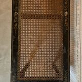 Antique black lacquered coffee table with caning – painted decoration – late 19th century