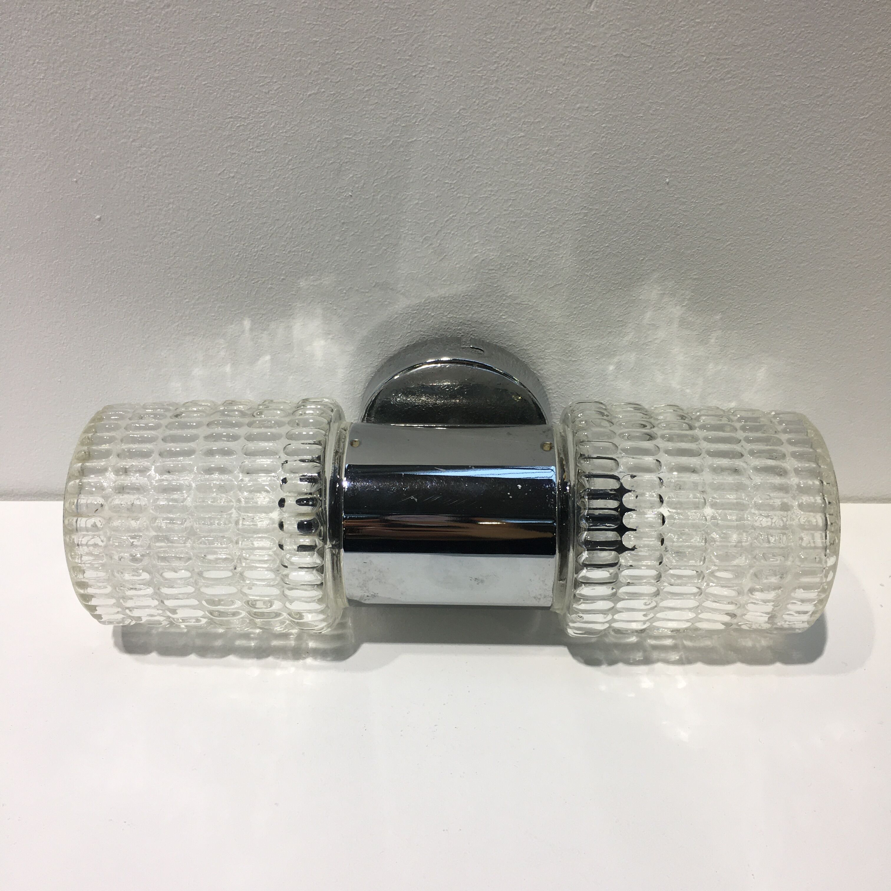 Wall lamp double lights chrome and glass 70s