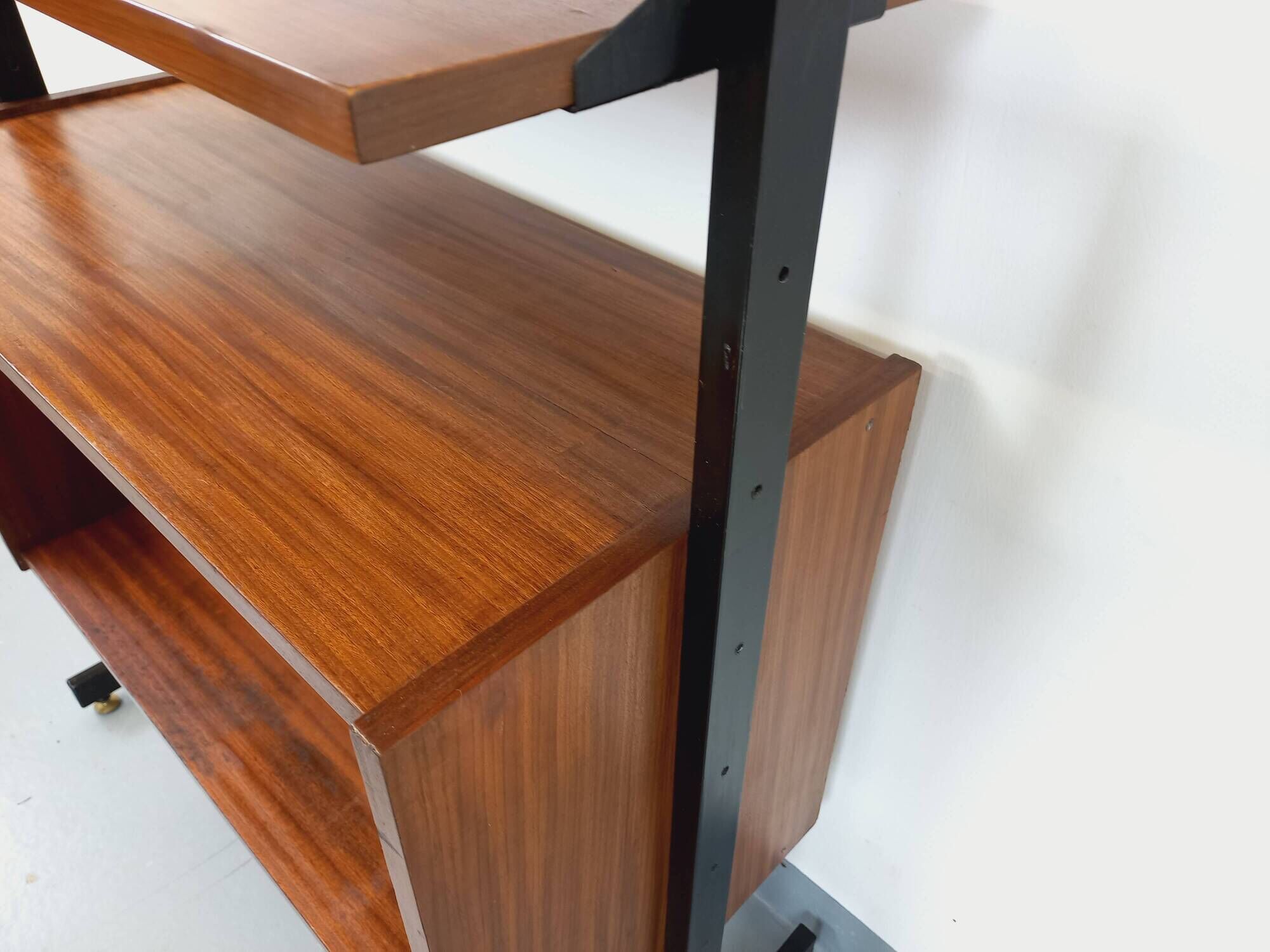 Vintage teak and metal shelf bookcase from the 60s