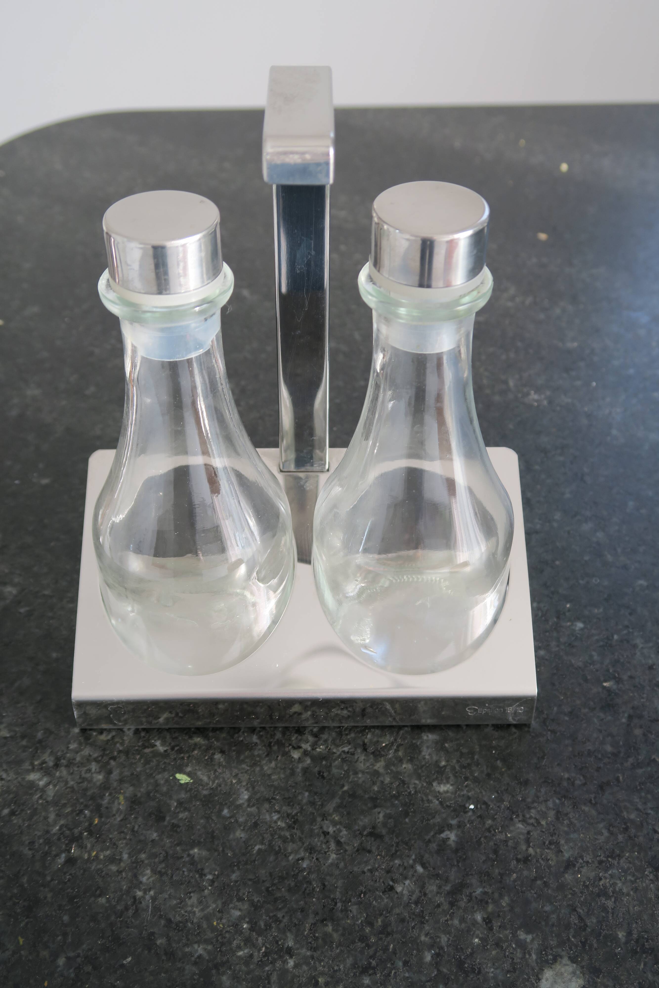 Epsilon condiment service in stainless steel and glass 1970