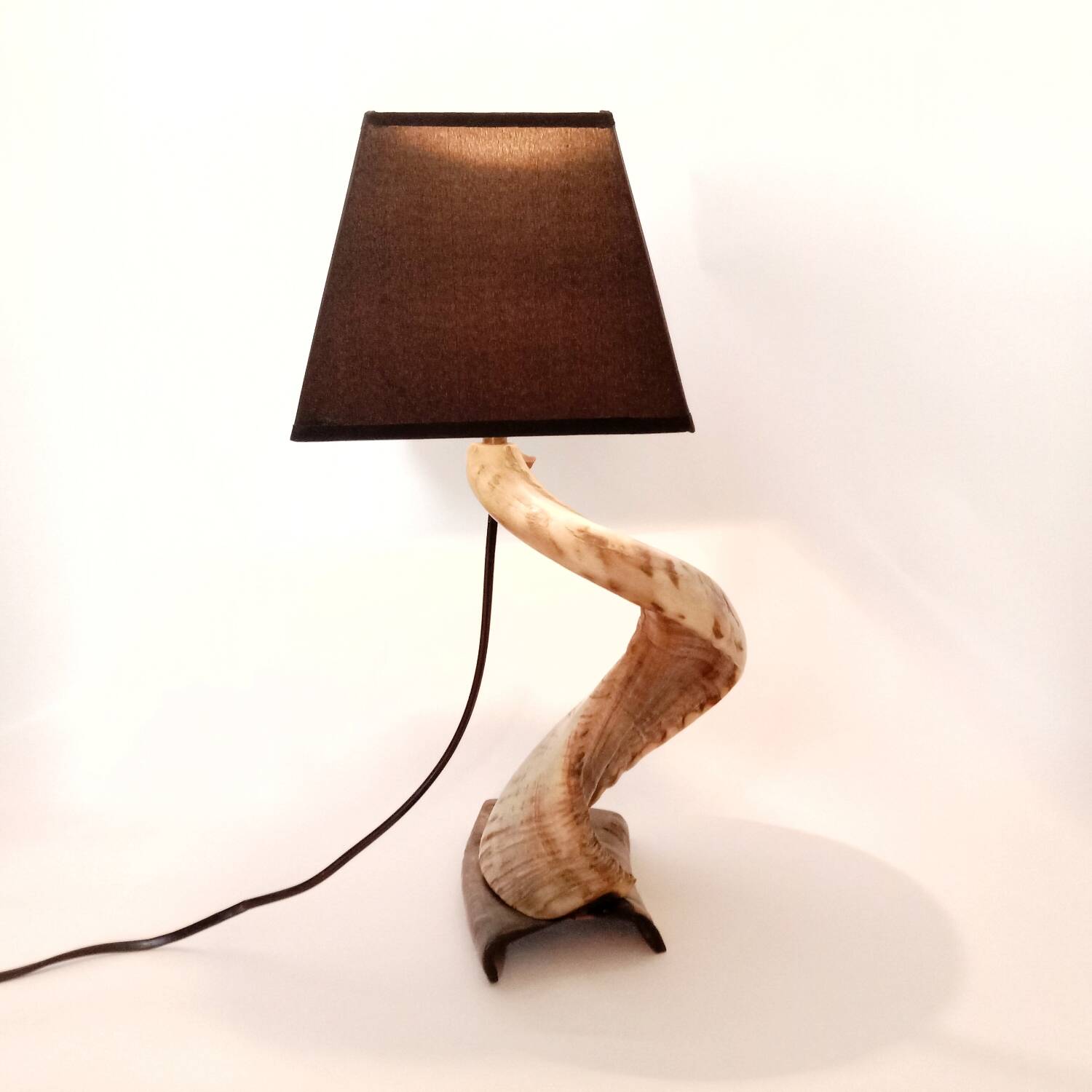 Brutalist spiral lamp from the 1960s, a curiosity object made of horn