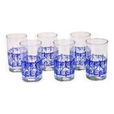 Set of 6 authentic tea glasses with traditional blue patterns from Sidi Bousaid.