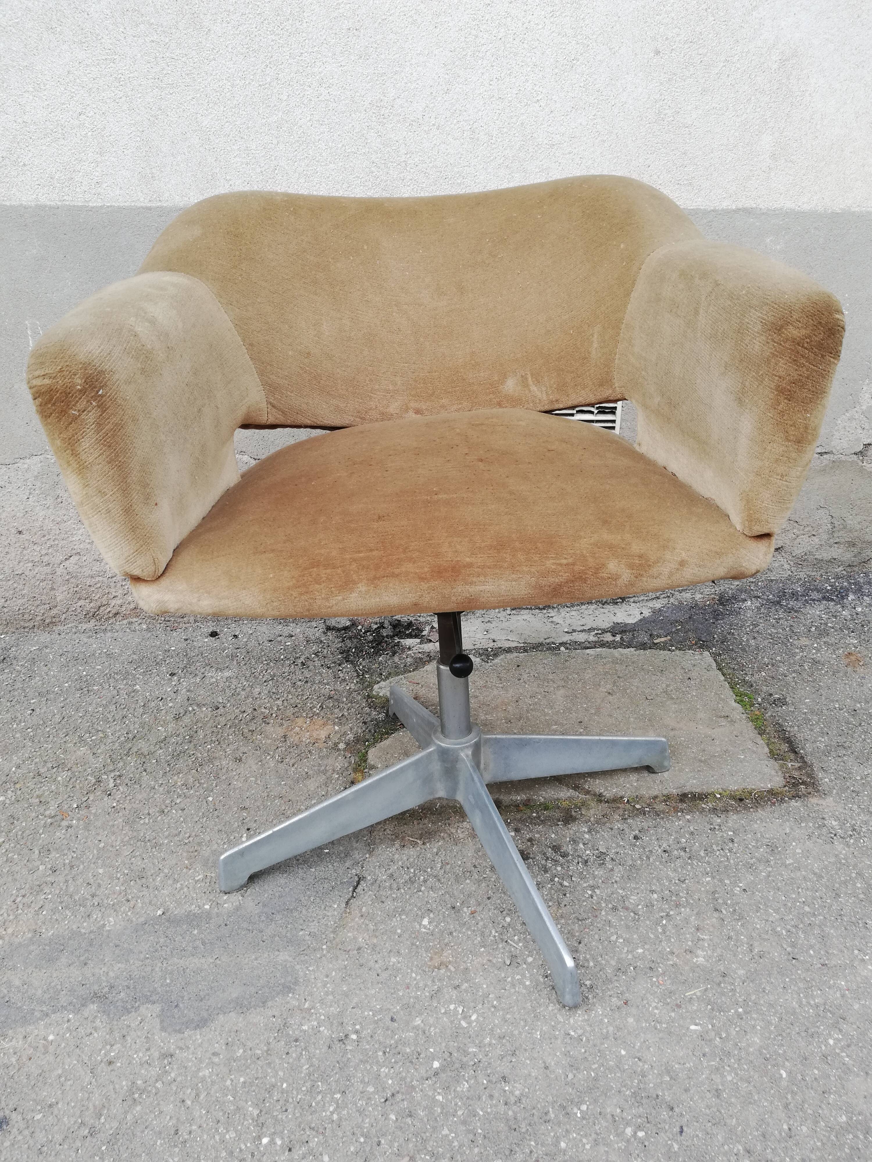 Fauteuil de bureau vintage velours moutarde