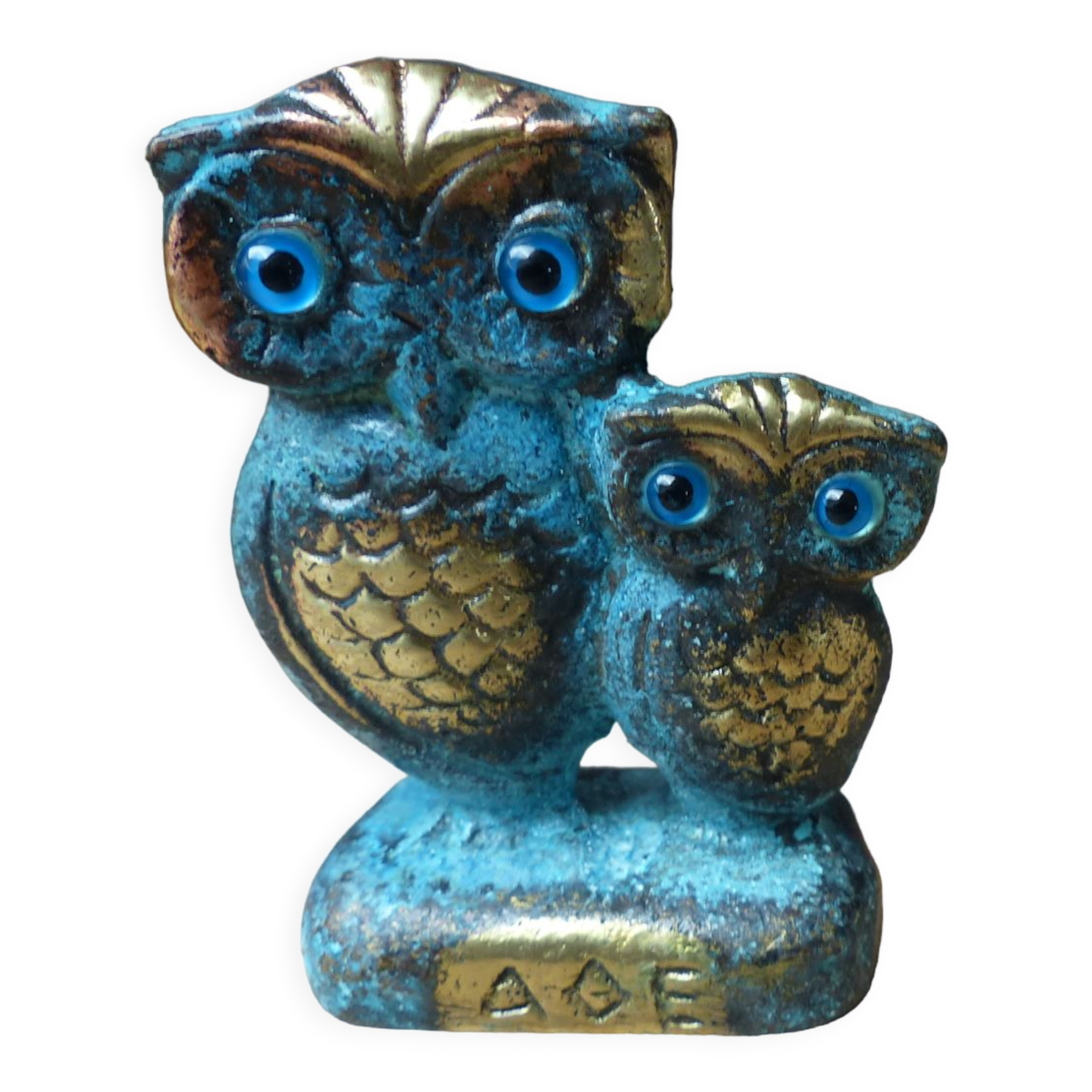 Figure couple two owls of wisdom Greek sculpture